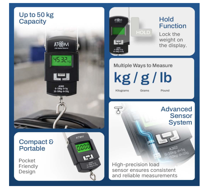 Destinio Premium Hanging Weight Machine – 50kg Digital Luggage Scale