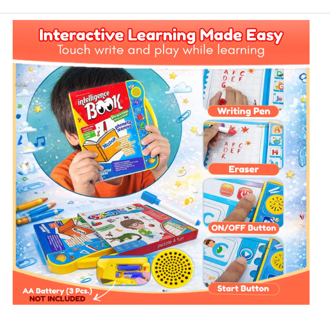 Toy Imagine Interactive Sound Book for Kids with Marker – Alphabets, Numbers, Shapes & Phonics